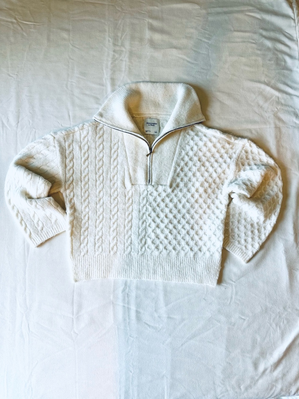 Abercrombie & Fitch Cream Half-Zip Cable Sweater
